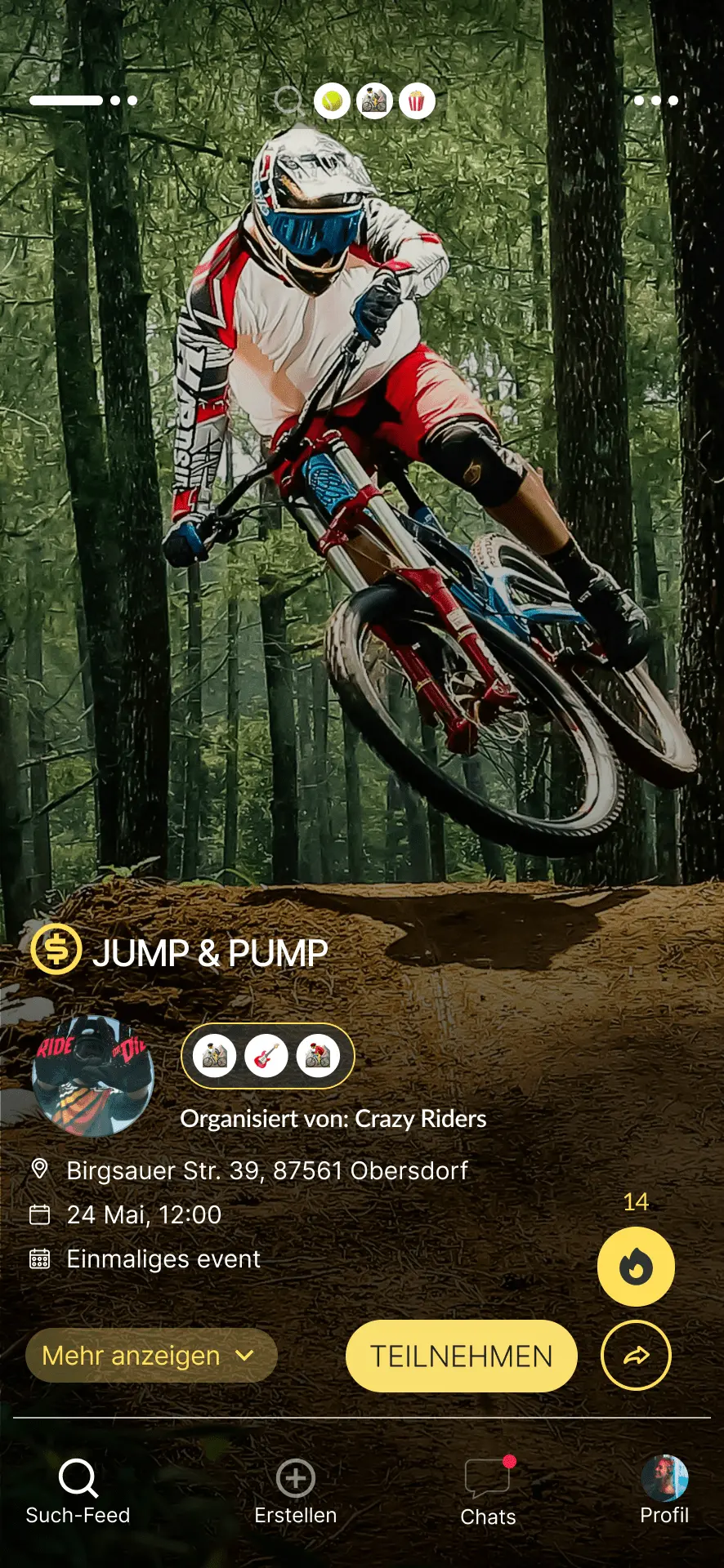 example screen in the app with mountbike event